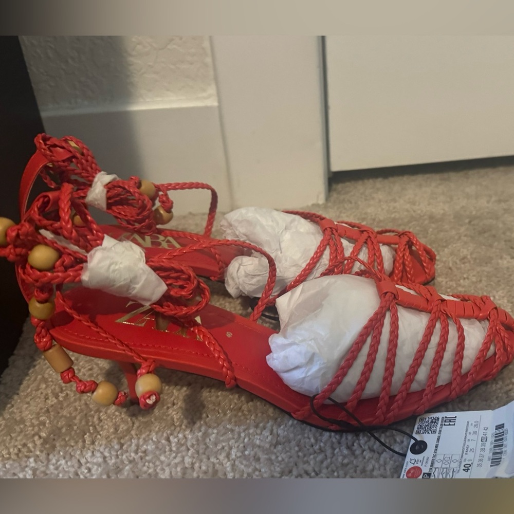 Zara red lace up sandals
